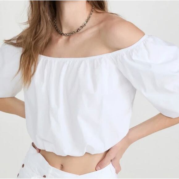 Nation LTD Sonali Bubble Hem Top White Off Shoulder Cotton Poplin Size Size M - Picture 1 of 9